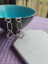 Load image into Gallery viewer, Geometric Repeating Shapes Silver Hoops