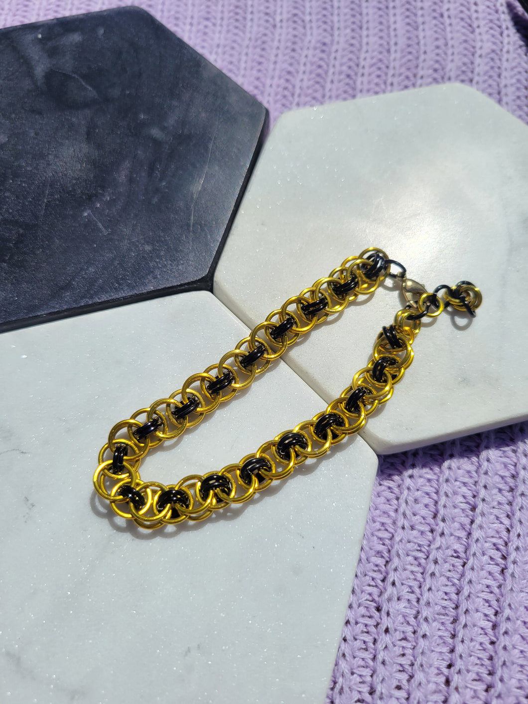 Yellow and Black Small Helm Chainmaille Bracelet