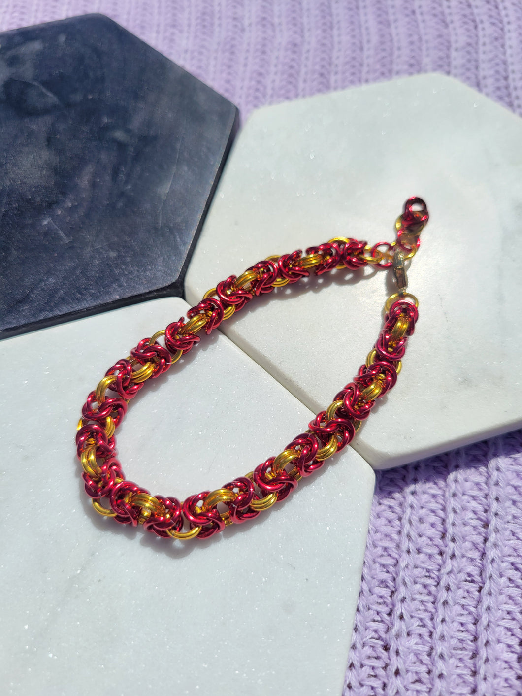 Red and Gold Byzantine Chainmaille Bracelet