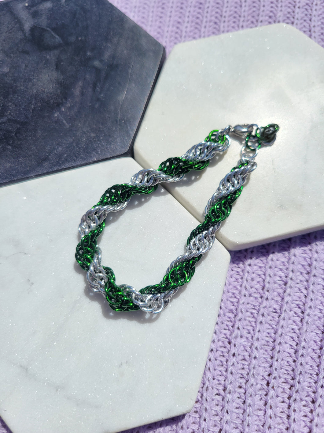 Green Double Spiral Chainmaille Bracelet