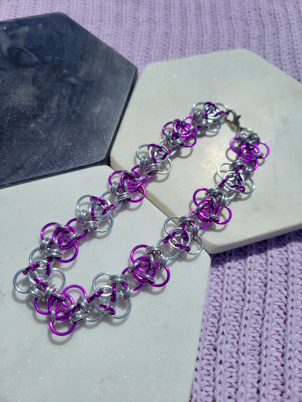 Violet and Silver Not Tao Chainmaille Bracelet