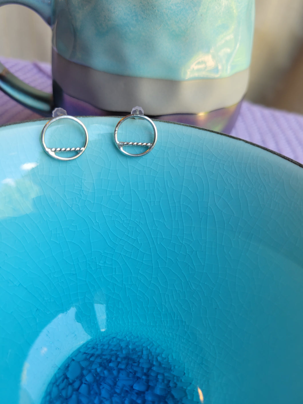Tiny Twisted Bisected Circle Sterling Silver Post Earrings