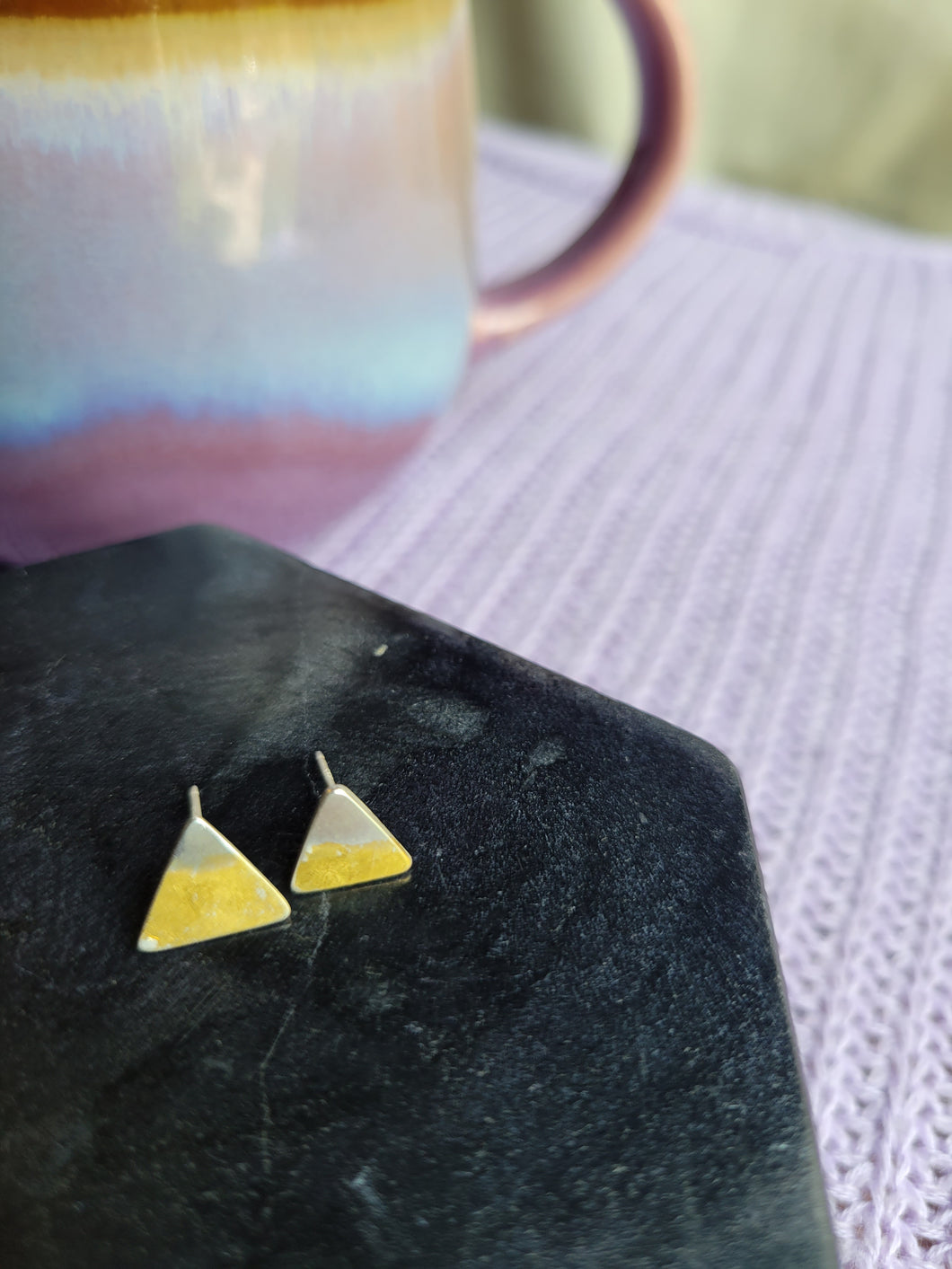 Keum Boo Mountain 23 Karat Gold and Sterling Silver Mini Post Earrings