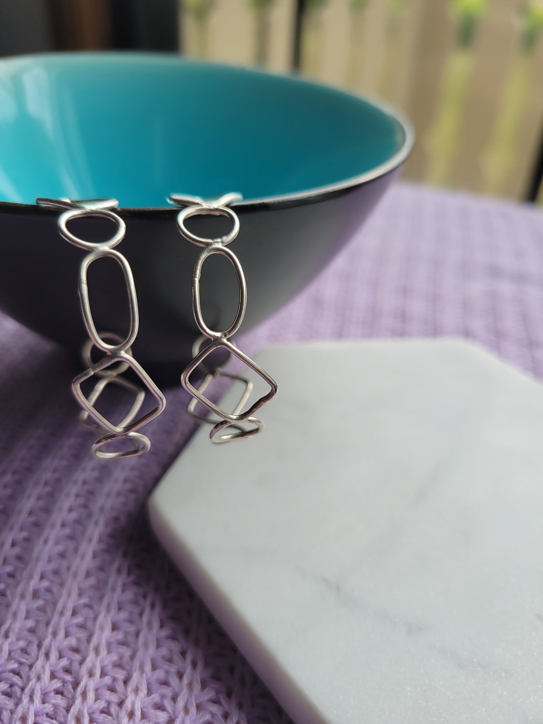 Geometric Repeating Shapes Silver Hoops