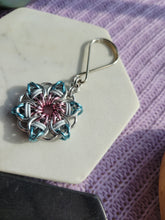 Load image into Gallery viewer, Large Celtic Flower Pendant/Keychain- Trans Pride Flag
