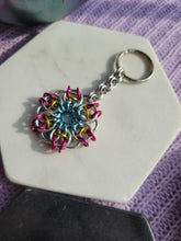 Load image into Gallery viewer, Large Celtic Flower Pendant/Keychain- Pansexual Pride Flag
