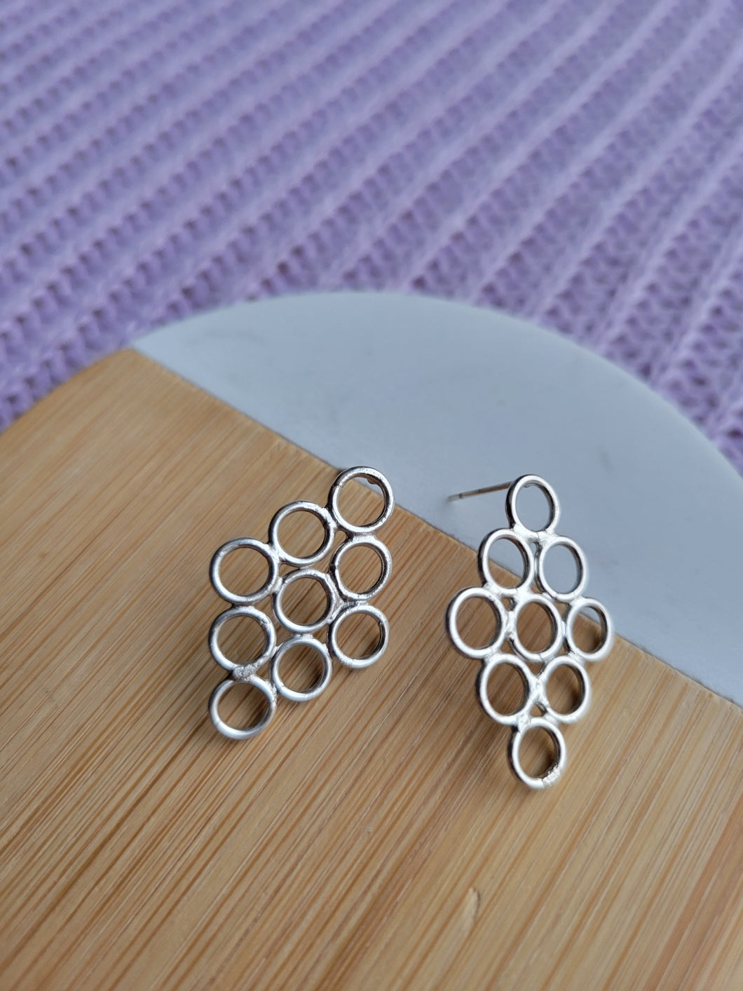 Rhombus Bubble Grid Sterling Silver Earrings